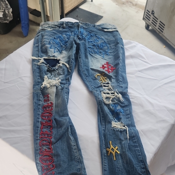 Smoke Rise Stylish Blue Distressed  Jeans - Picture 1 of 10